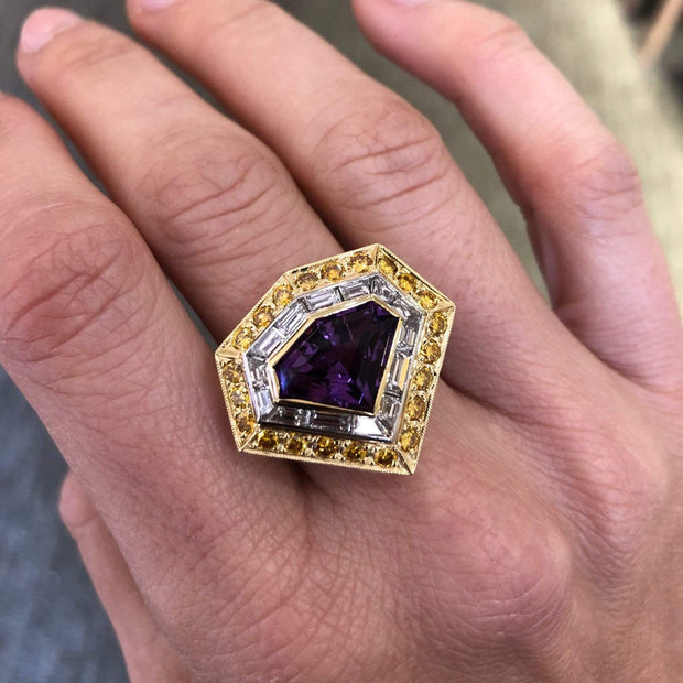 Mark Areias Jewelers Jewellery & Watches Handmade Mark Areias Jewelers Shield Shaped Kite Amethyst & Diamond Ring