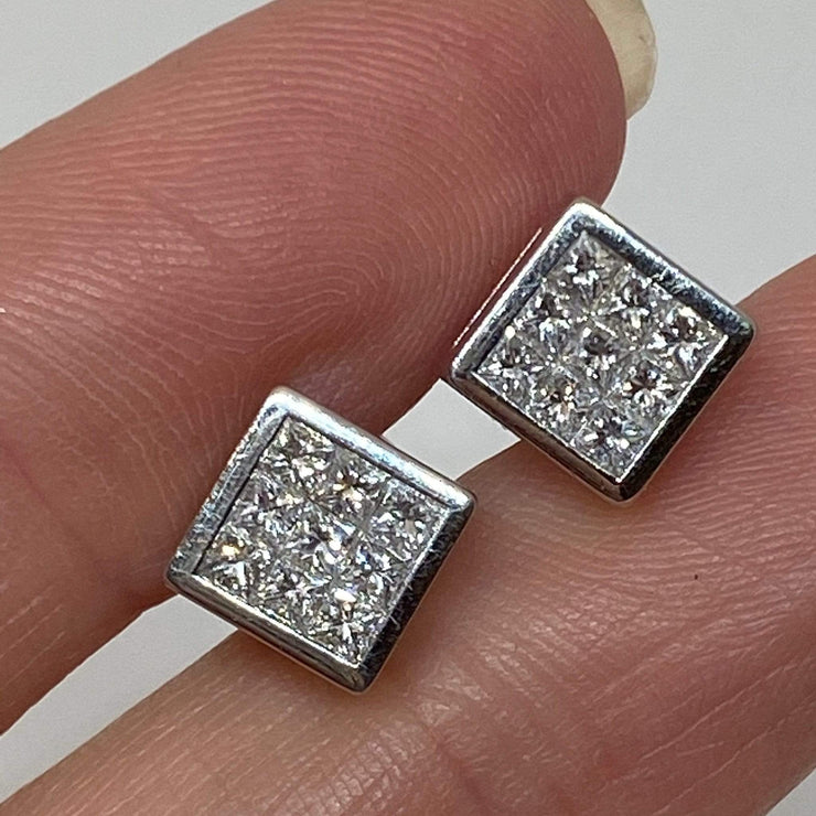 Mark Areias Jewelers Jewellery & Watches Invisible Set Princess Cut Diamond Square Post Earrings 18KW .90CTW