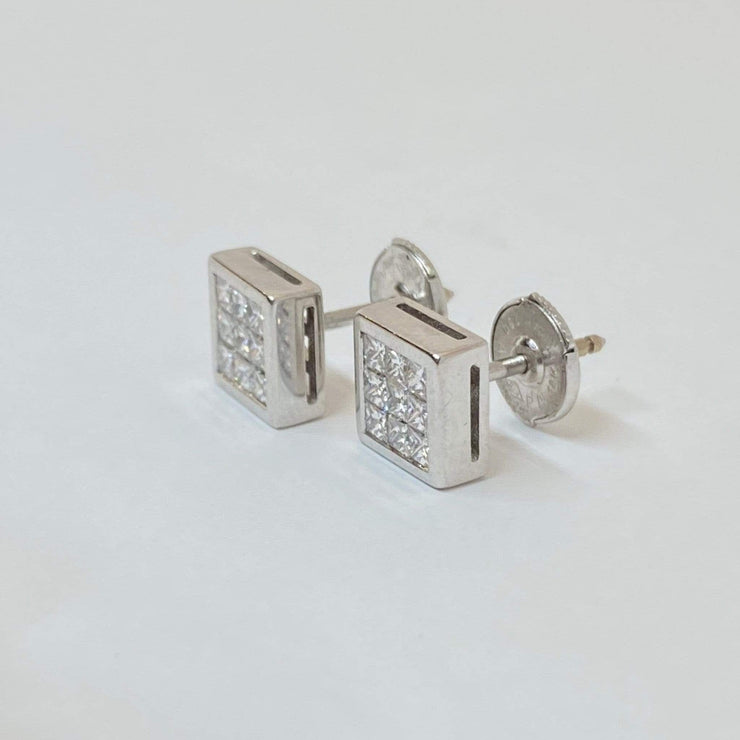 Mark Areias Jewelers Jewellery & Watches Invisible Set Princess Cut Diamond Square Post Earrings 18KW .90CTW