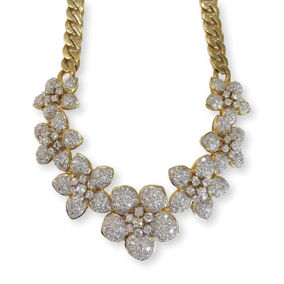 Mark Areias Jewelers Jewellery & Watches Ladies Large Diamond Pave Flower Necklace on Curb Chain 14.50ctw VS1 F-G 18K