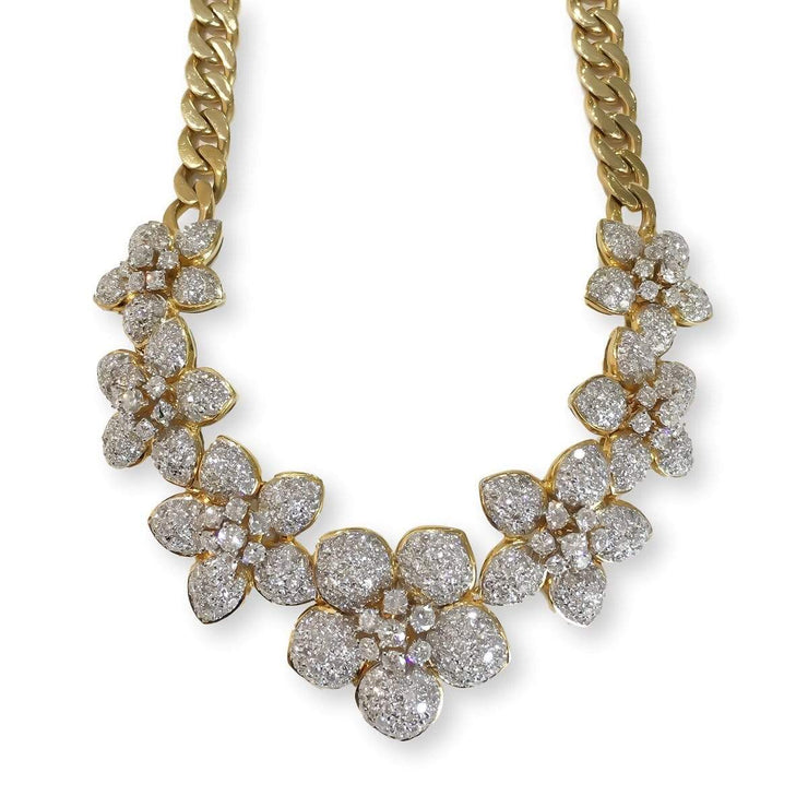 Mark Areias Jewelers Jewellery & Watches Ladies Large Diamond Pave Flower Necklace on Curb Chain 14.50ctw VS1 F-G 18K