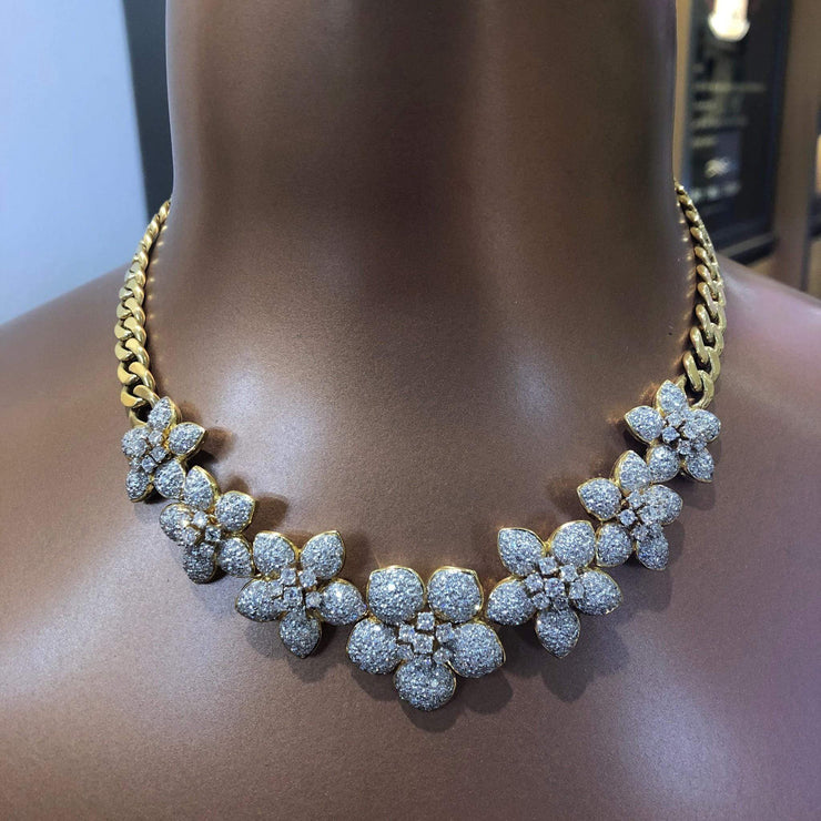 Mark Areias Jewelers Jewellery & Watches Ladies Large Diamond Pave Flower Necklace on Curb Chain 14.50ctw VS1 F-G 18K