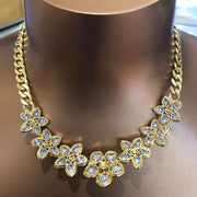 Mark Areias Jewelers Jewellery & Watches Ladies Large Diamond Pave Flower Necklace on Curb Chain 14.50ctw VS1 F-G 18K