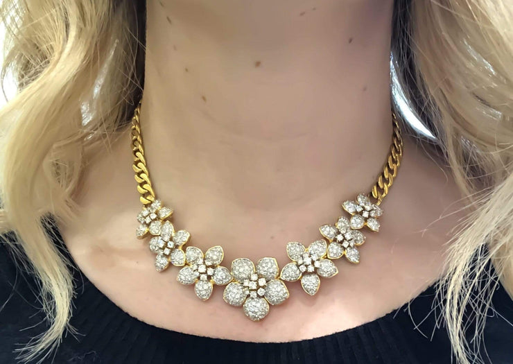 Mark Areias Jewelers Jewellery & Watches Ladies Large Diamond Pave Flower Necklace on Curb Chain 14.50ctw VS1 F-G 18K