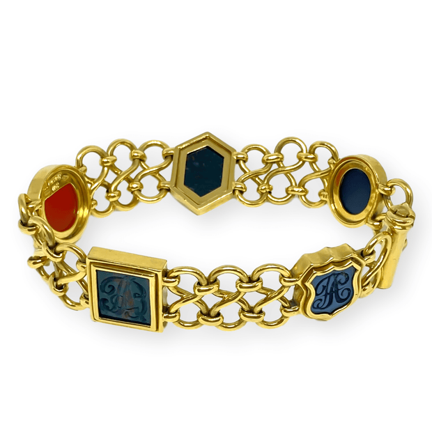 Mark Areias Jewelers Jewellery & Watches Lady's Agate & Bloodstone Intaglio Carved Open Link 18K Yellow Gold Bracelet