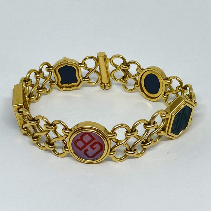 Mark Areias Jewelers Jewellery & Watches Lady's Agate & Bloodstone Intaglio Carved Open Link 18K Yellow Gold Bracelet