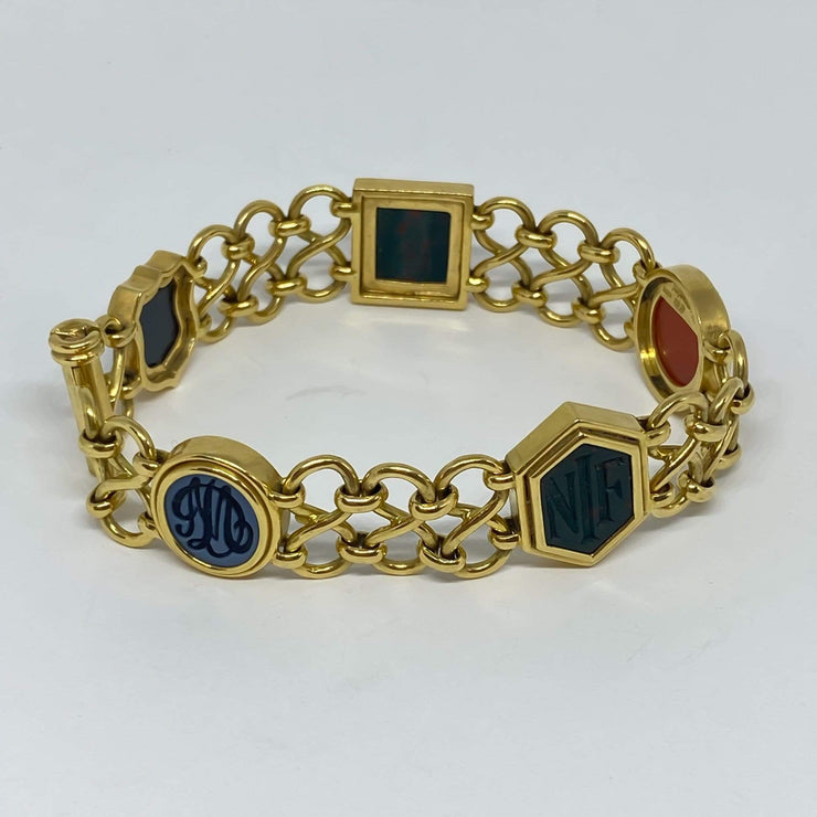 Mark Areias Jewelers Jewellery & Watches Lady's Agate & Bloodstone Intaglio Carved Open Link 18K Yellow Gold Bracelet