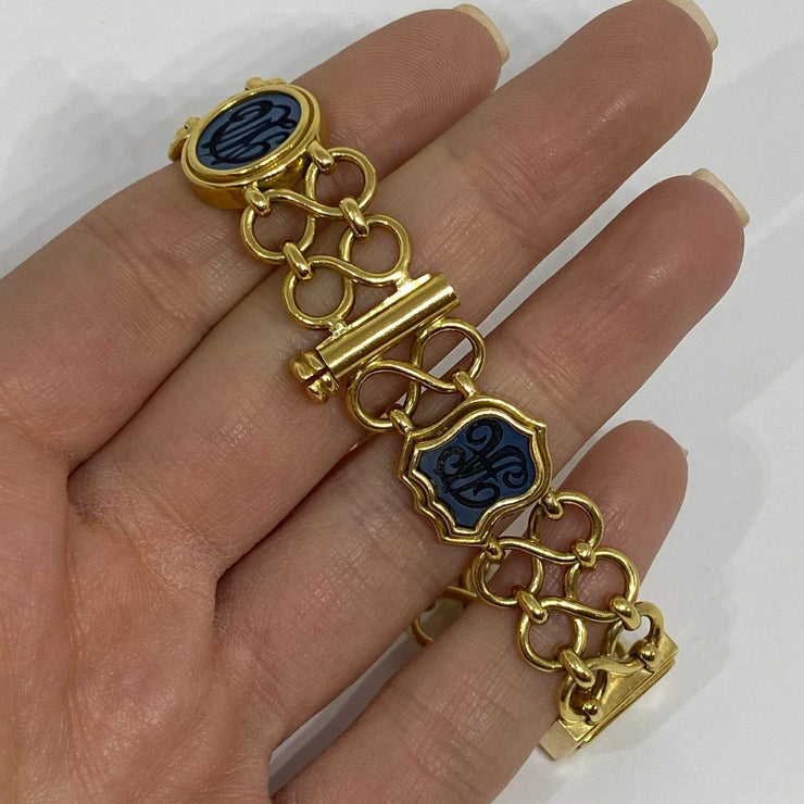 Mark Areias Jewelers Jewellery & Watches Lady's Agate & Bloodstone Intaglio Carved Open Link 18K Yellow Gold Bracelet
