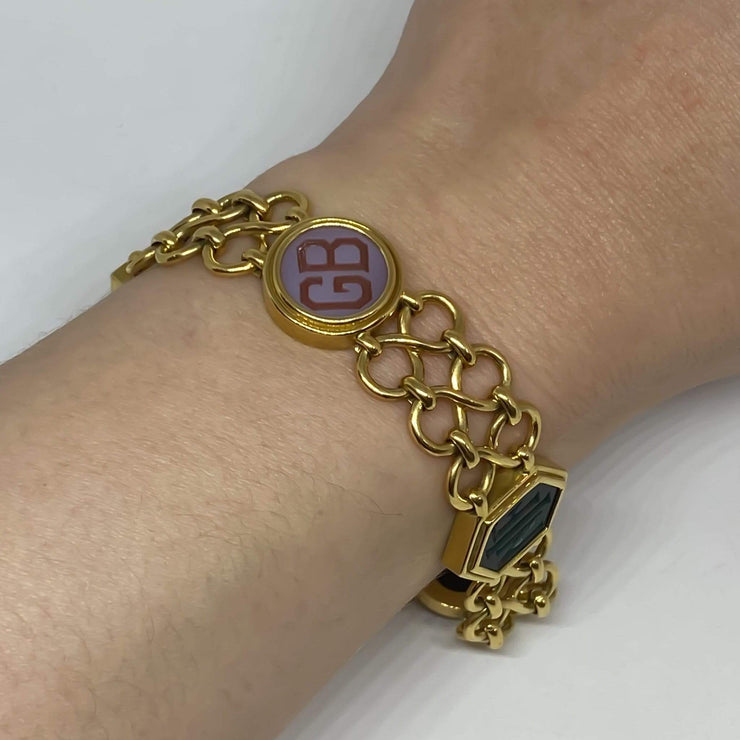 Mark Areias Jewelers Jewellery & Watches Lady's Agate & Bloodstone Intaglio Carved Open Link 18K Yellow Gold Bracelet