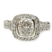 Mark Areias Jewelers Jewellery & Watches Lady's Diamond Cushion Bezel Pave Halo Engagement Wedding Ring 1.21CT 14KW GIA