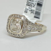 Mark Areias Jewelers Jewellery & Watches Lady's Diamond Cushion Bezel Pave Halo Engagement Wedding Ring 1.21CT 14KW GIA