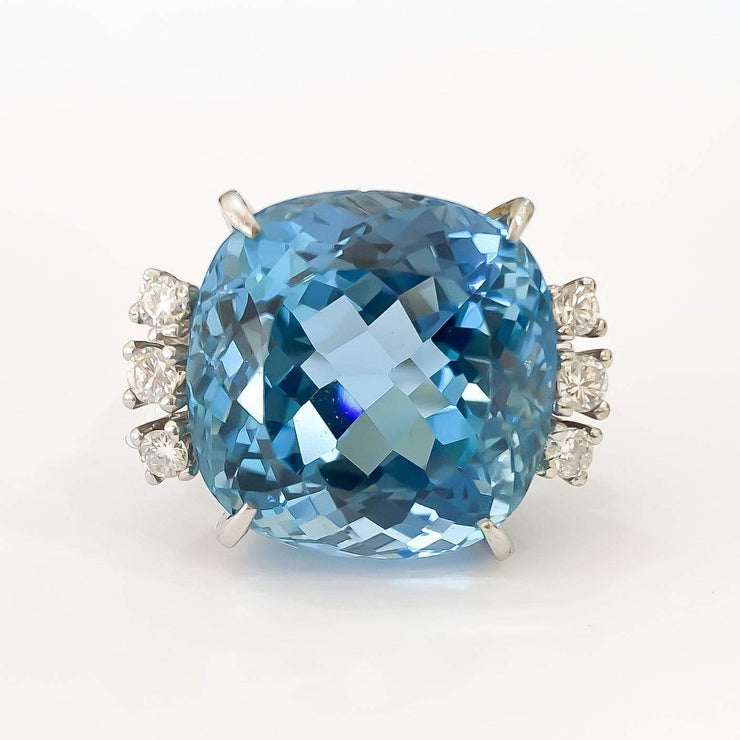 Mark Areias Jewelers Jewellery & Watches Lady's Estate Fine Cushion Aquamarine & Diamond Ring 18K White Gold 18.62 Carat