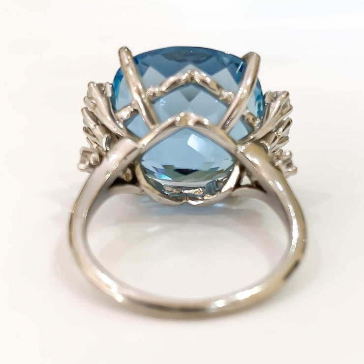 Mark Areias Jewelers Jewellery & Watches Lady's Estate Fine Cushion Aquamarine & Diamond Ring 18K White Gold 18.62 Carat