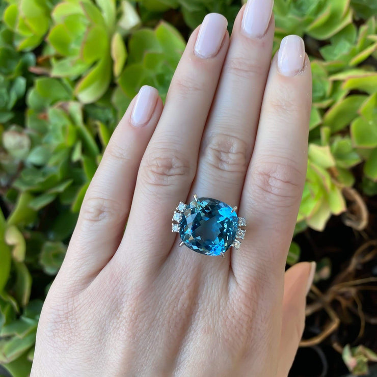 Mark Areias Jewelers Jewellery & Watches Lady's Estate Fine Cushion Aquamarine & Diamond Ring 18K White Gold 18.62 Carat