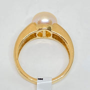 Mark Areias Jewelers Jewellery & Watches Lady's Estate Freshwater Golden Button Pearl 14K Yellow Gold Carved Ring