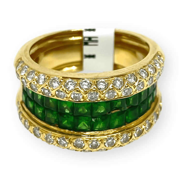 Mark Areias Jewelers Jewellery & Watches Lady's Estate Green Tsavorite Garnet & Diamond Wide Band 2.00ctw 18KY