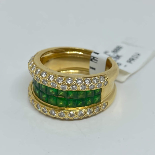 Mark Areias Jewelers Jewellery & Watches Lady's Estate Green Tsavorite Garnet & Diamond Wide Band 2.00ctw 18KY