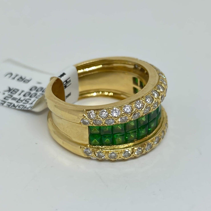 Mark Areias Jewelers Jewellery & Watches Lady's Estate Green Tsavorite Garnet & Diamond Wide Band 2.00ctw 18KY