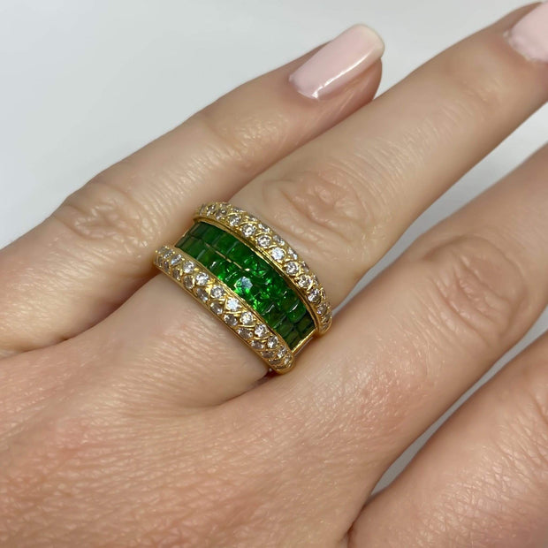 Mark Areias Jewelers Jewellery & Watches Lady's Estate Green Tsavorite Garnet & Diamond Wide Band 2.00ctw 18KY