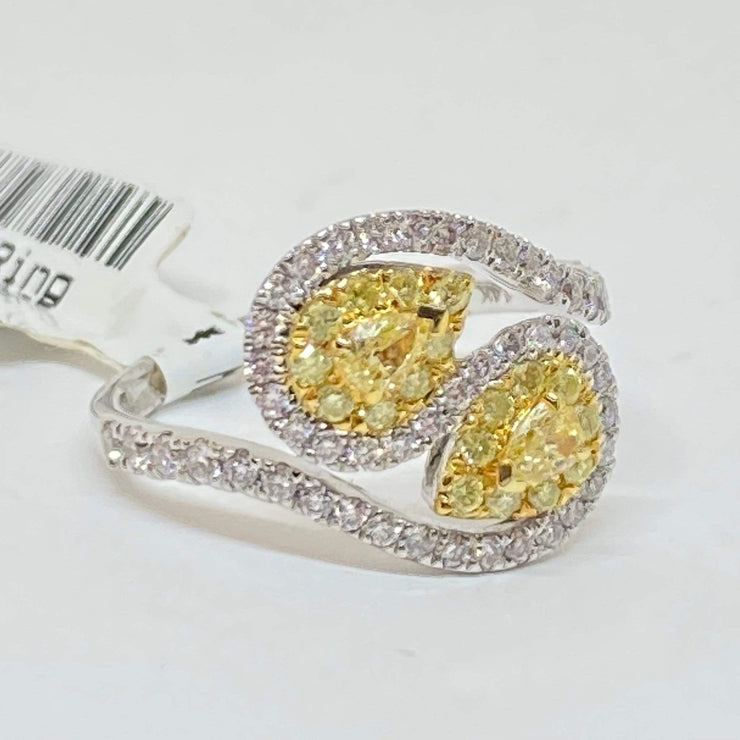 Mark Areias Jewelers Jewellery & Watches Lady's Fancy Yellow Pear Diamond Swirl Fashion Ring 14K TT 1.03 CTW
