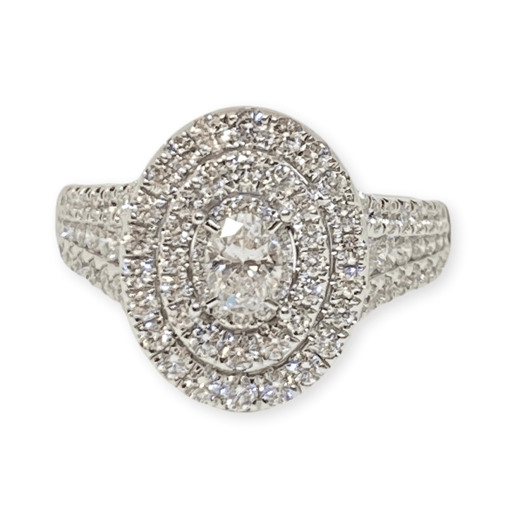 Mark Areias Jewelers Jewellery & Watches Lady's Illusion Double Oval Halo Pave Diamond Ring 1.50CTW 14K White Gold