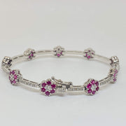 Mark Areias Jewelers Jewellery & Watches Lady's Natural Pink Sapphire Flower Link Pave Bracelet 3.48CTW 14KW 7.25"