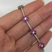 Mark Areias Jewelers Jewellery & Watches Lady's Natural Pink Sapphire Flower Link Pave Bracelet 3.48CTW 14KW 7.25"