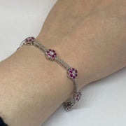 Mark Areias Jewelers Jewellery & Watches Lady's Natural Pink Sapphire Flower Link Pave Bracelet 3.48CTW 14KW 7.25"