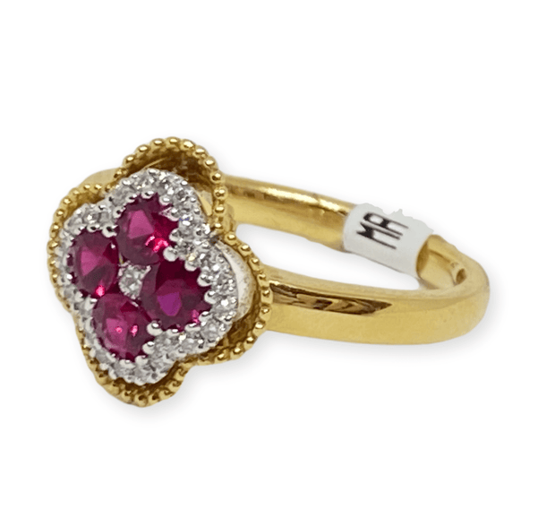 Mark Areias Jewelers Jewellery & Watches Lady's Natural Ruby & Diamond Cloverleaf Clover Ring 18K Yellow Gold 1.13 Carat