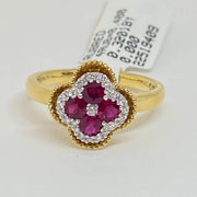 Mark Areias Jewelers Jewellery & Watches Lady's Natural Ruby & Diamond Cloverleaf Clover Ring 18K Yellow Gold 1.13 Carat