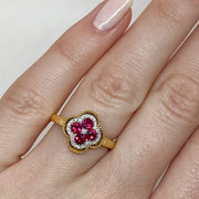 Mark Areias Jewelers Jewellery & Watches Lady's Natural Ruby & Diamond Cloverleaf Clover Ring 18K Yellow Gold 1.13 Carat