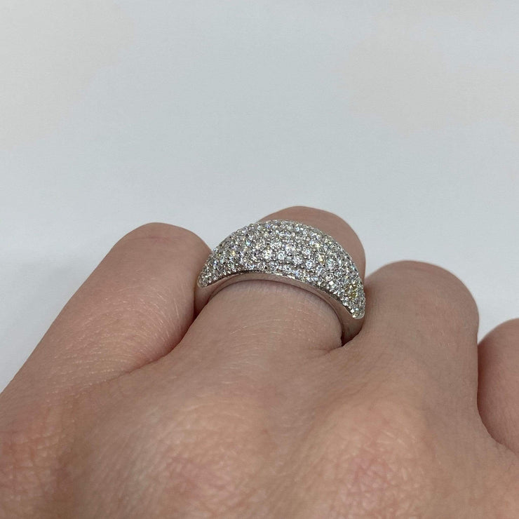 Lady s Pave Diamond Fashion Dome Right Hand Ring 1.35ctw 18K White Gol Mark Areias J