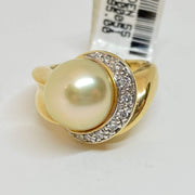 Mark Areias Jewelers Jewellery & Watches Lady's South Sea Golden Round Pearl 14K Yellow Gold Diamond Ring 11.50mm .30CTW