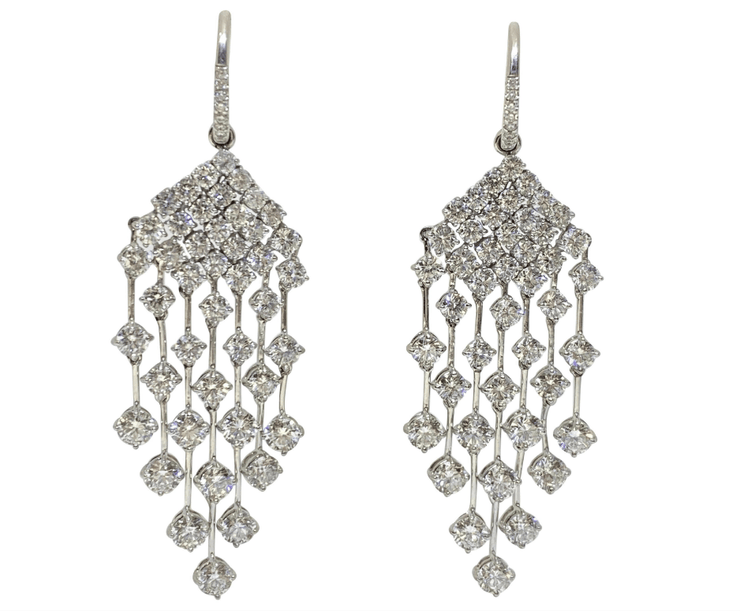 Mark Areias Jewelers Jewellery & Watches Large Chandelier Huggie Round Diamond Dangle Earrings 16.27 Carat Platinum