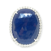 Mark Areias Jewelers Jewellery & Watches Large Oval Cabochon Slice Blue Sapphire & Diamond Halo Ring 18KW 17.07CT