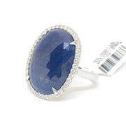 Mark Areias Jewelers Jewellery & Watches Large Oval Cabochon Slice Blue Sapphire & Diamond Halo Ring 18KW 17.07CT