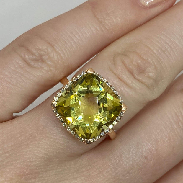 Mark Areias Jewelers Jewellery & Watches Lisa Nik Cushion Lemon Quartz & Halo Diamond Ring 18K Rose Gold 13mm