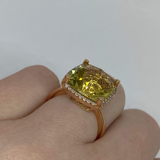 Mark Areias Jewelers Jewellery & Watches Lisa Nik Cushion Lemon Quartz & Halo Diamond Ring 18K Rose Gold 13mm