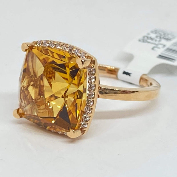 Mark Areias Jewelers Jewellery & Watches Lisa Nik Orange Cushion Citrine & Halo Diamond Ring 18K Rose Gold 13mm