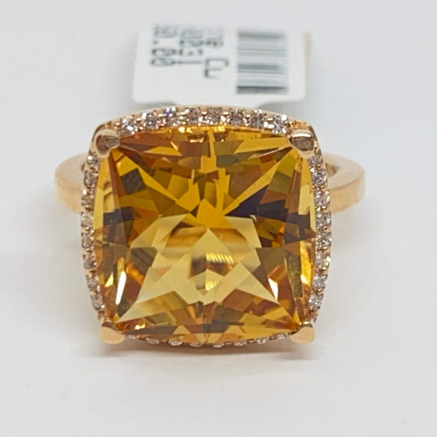 Mark Areias Jewelers Jewellery & Watches Lisa Nik Orange Cushion Citrine & Halo Diamond Ring 18K Rose Gold 13mm