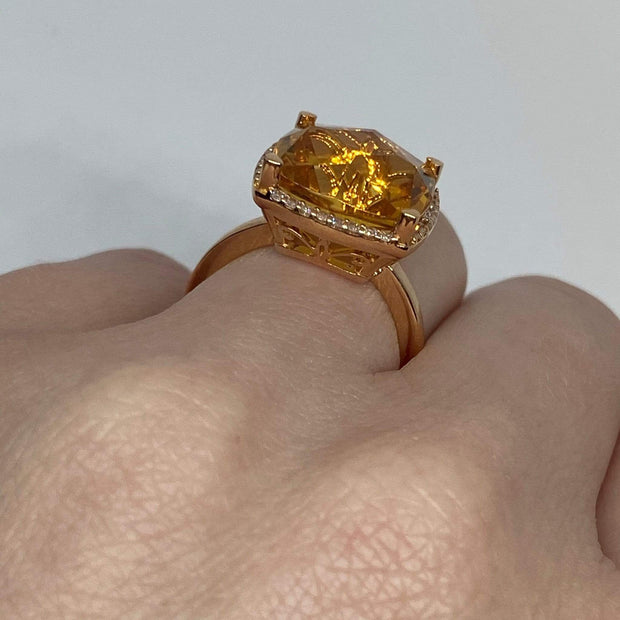 Mark Areias Jewelers Jewellery & Watches Lisa Nik Orange Cushion Citrine & Halo Diamond Ring 18K Rose Gold 13mm