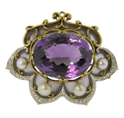 Mark Areias Jewelers Jewellery & Watches Marcus & Co. Plique-à-Jour Art Nouveau Amethyst and Pearl Brooch