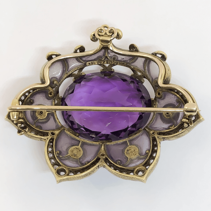 Mark Areias Jewelers Jewellery & Watches Marcus & Co. Plique-à-Jour Art Nouveau Amethyst and Pearl Brooch