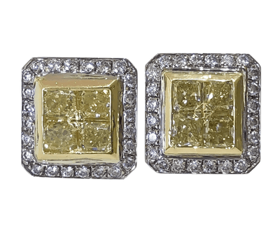 Mark Areias Jewelers Jewellery & Watches Mark Areias Handmade Fancy Yellow & White Diamond Square Halo Earrings