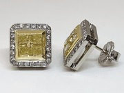 Mark Areias Jewelers Jewellery & Watches Mark Areias Handmade Fancy Yellow & White Diamond Square Halo Earrings