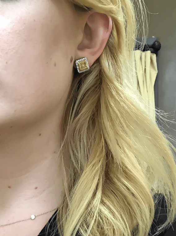 Mark Areias Jewelers Jewellery & Watches Mark Areias Handmade Fancy Yellow & White Diamond Square Halo Earrings