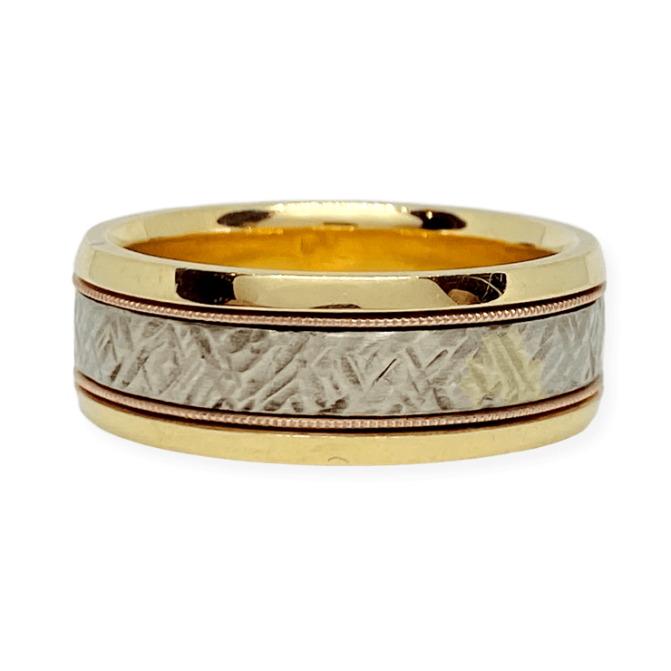 Mark Areias Jewelers Jewellery & Watches Mark Areias Jewelers Handmade Custom Wedding Band Crosshatch 14K