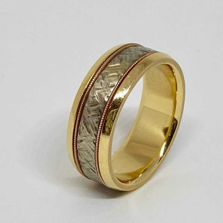 Mark Areias Jewelers Jewellery & Watches Mark Areias Jewelers Handmade Custom Wedding Band Crosshatch 14K