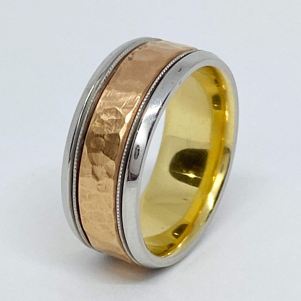 Mark Areias Jewelers Jewellery & Watches Mark Areias Jewelers Handmade Custom Wedding Band Hammered Platinum & 18K Rose