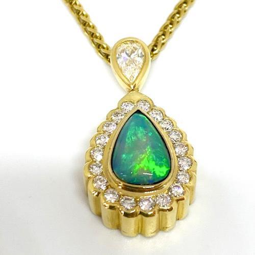 Mark Areias Jewelers Jewellery & Watches Mark Areias Jewelers Handmade Natural Ethiopian Opal & Diamond Pendant 18KY